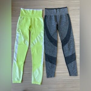 PINK Victoria's Secret Neon Yellow and Charcoal Leggings